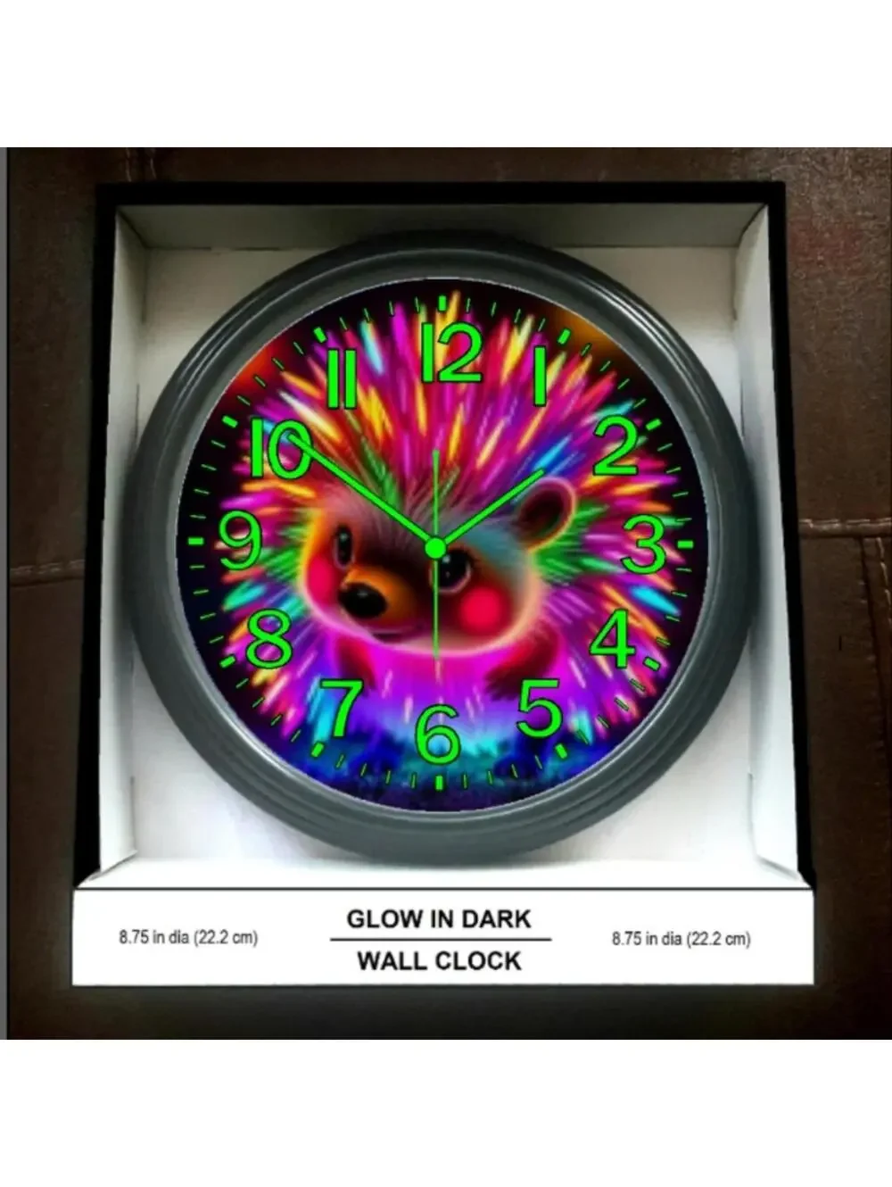 Baby Porcupine Blacklight Glow In The Dark Wall Clock New!